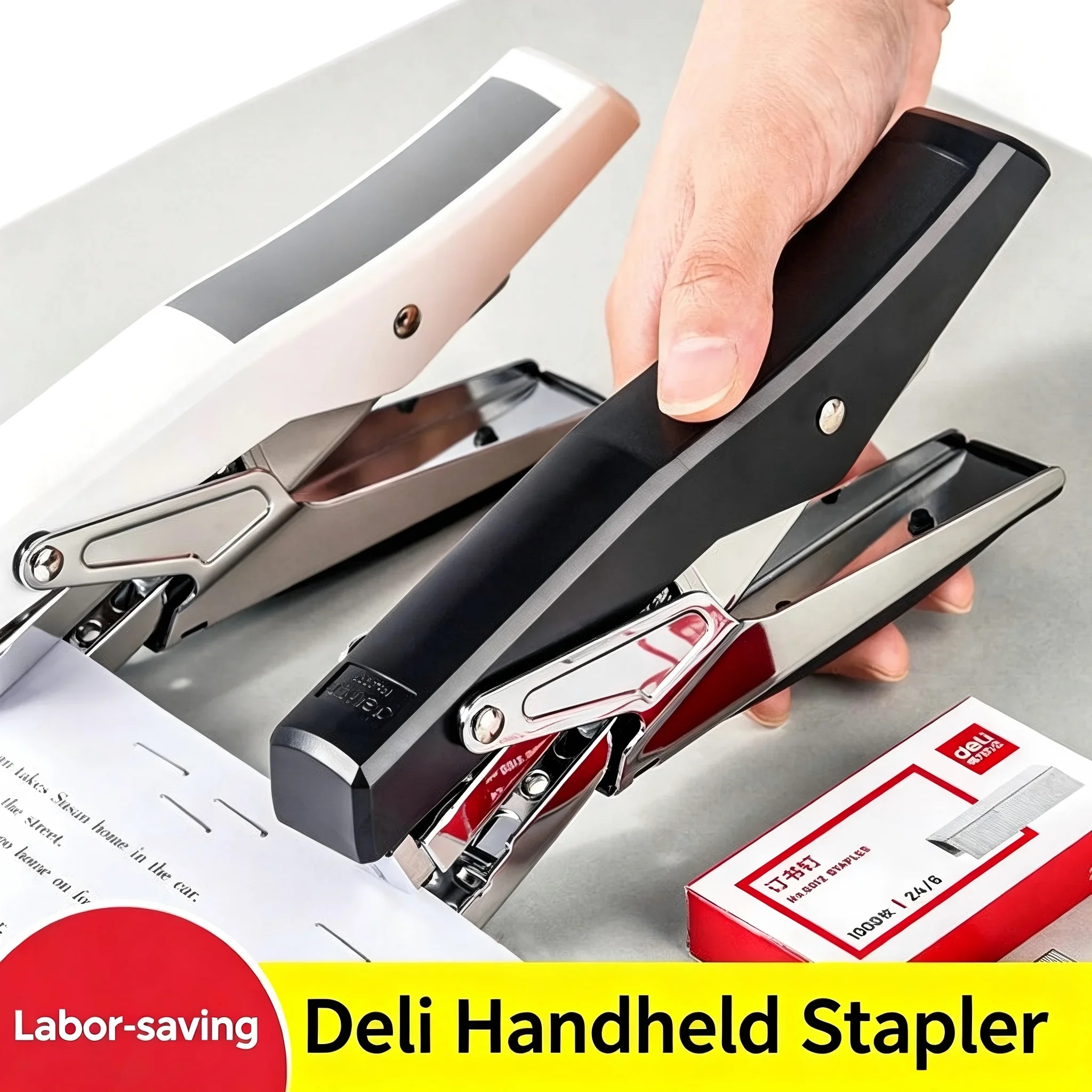 Deli 0329 Hand‑held Stapler for Takeout Packaging, Large No.12 Standard Staples Compatible Office Home Student Binding Stationer
