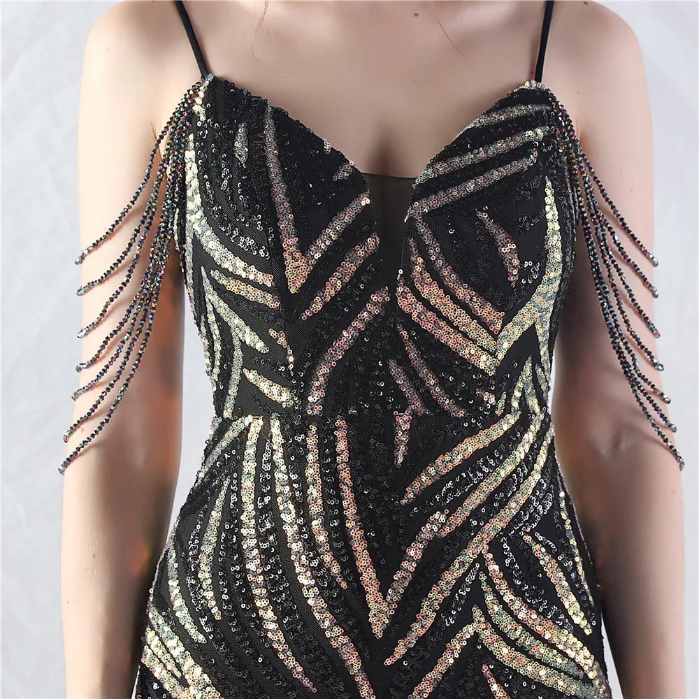 Women's Spagetti Strap  Bead Positioning Flower Bead Piece Mesh Stitching Mermaid Prom Dresses  Evening Party Gowns