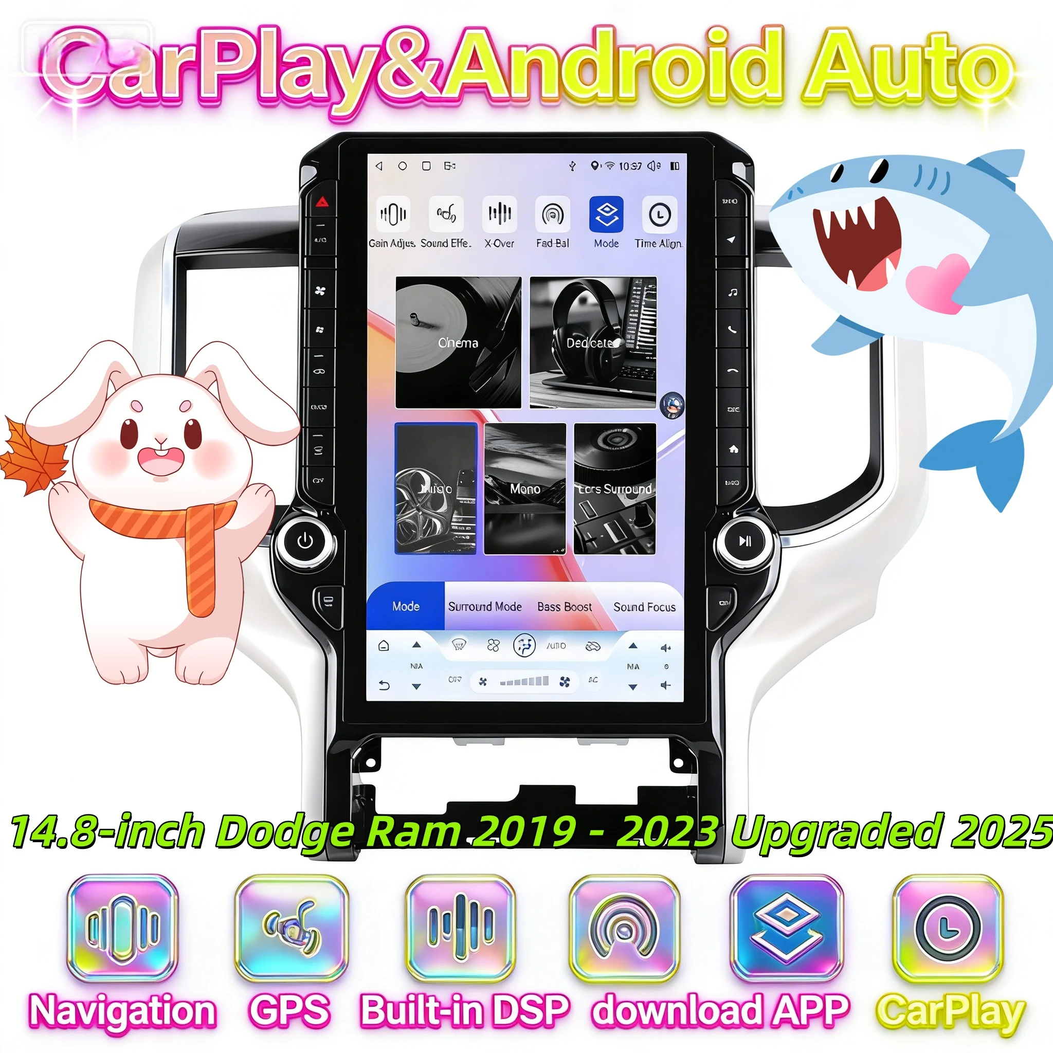 

Qualcomm BT 5.0 Multimedia Stereo For Dodge ram 2019 - 2023 Upgraded 2025 Android CarPlay Touch Screen Stereo DSP GPS Head unit