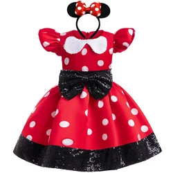 Girl's sequin polka dot princess dress 0-6-year-old children's bow fluffy dress birthday carnival Halloween role-playing costume