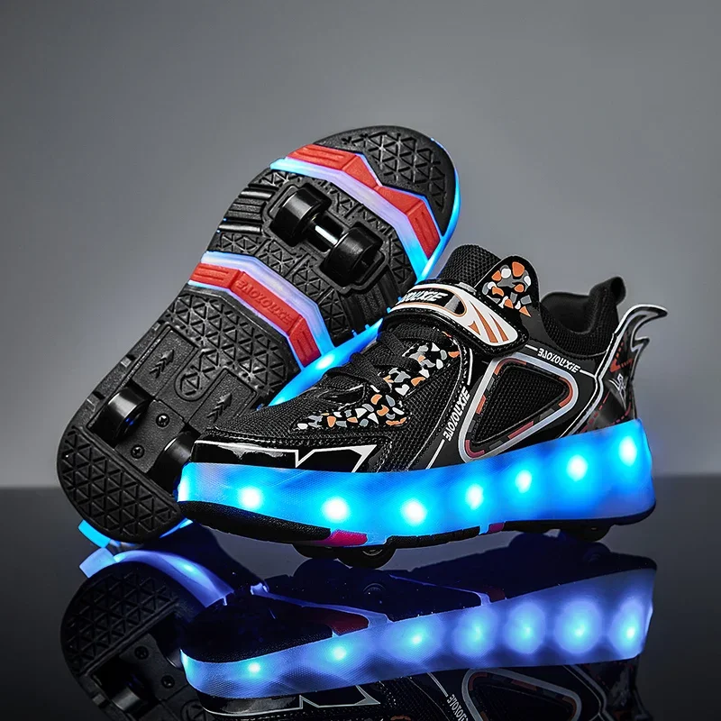 Zapatos informales para niños con ruedas desmontables LED, patines, zapatos deportivos ligeros y cómodos resistentes al desgaste para niños