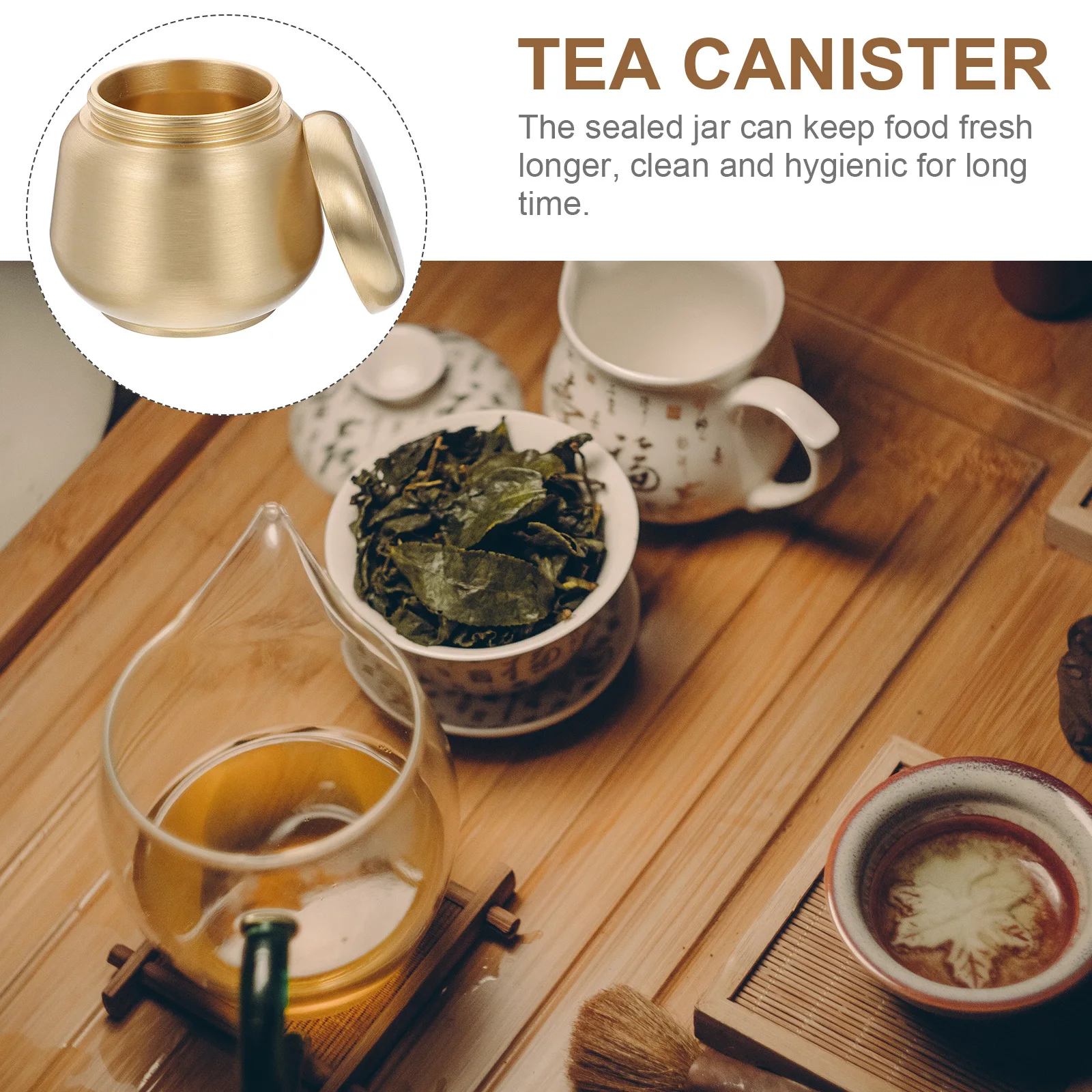 

Golden Brass Tea Container Sealed Storage Jar for Loose Tea Leaves Herbal Medicine Coffee Beans Freshness Preservation Multi-Use