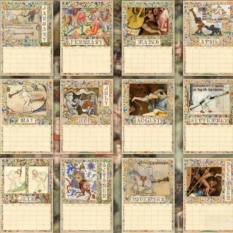 Medievale Bum 2026 Calendario da tavolo Divertente centrotavola da tavolo gotico eccentrico per la casa per adulti Regalo di compleanno di Natale di Halloween