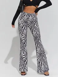 Black White Zebra Print Summer Flare Pants Women Casual Loose Wide Leg Trousers Hip Hop Streetwear Joggers High Waist Sweatpants