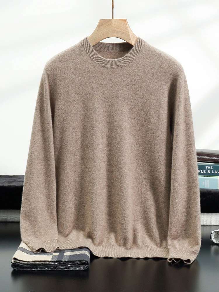 

Men's Simple O-Neck Autumn Winter Knitted Sweater Soft Warm Pullover 100% Cashmere Fashion Classic style Clothing Tops