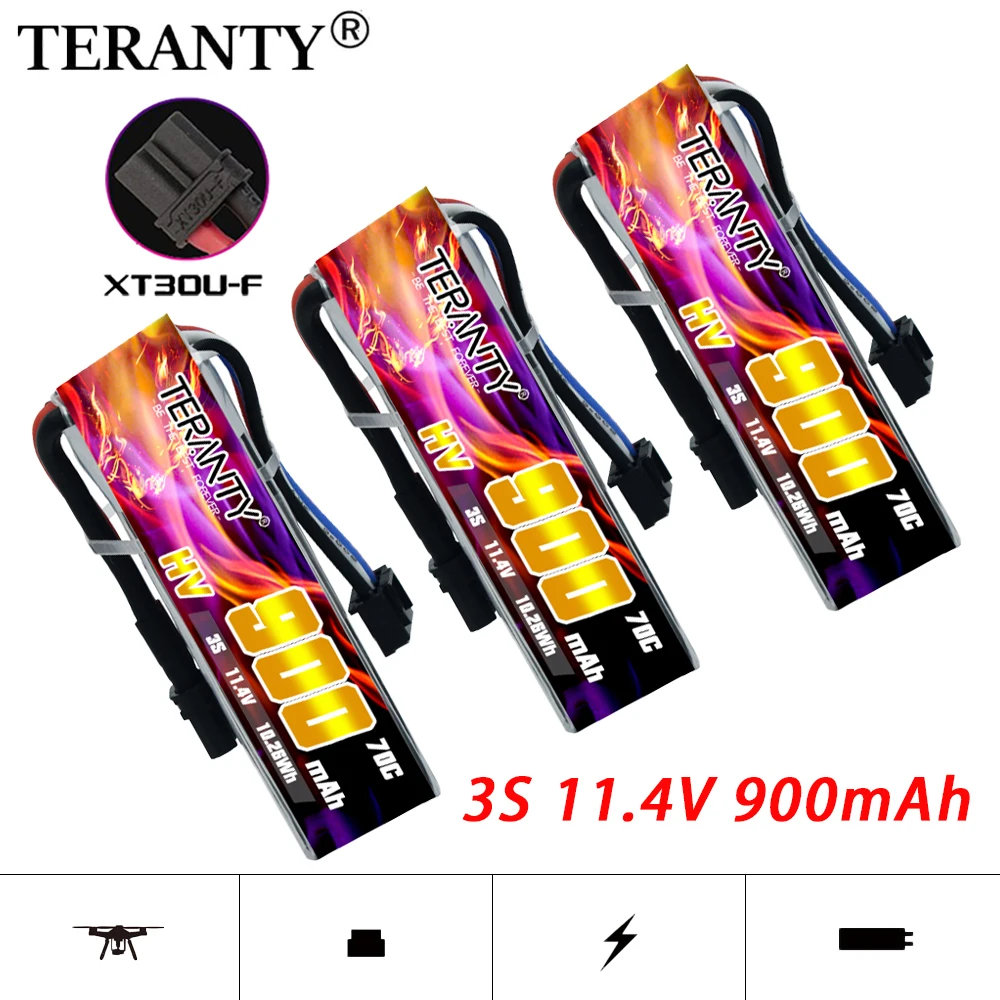 3Pcs Max 140C 11.4V 900mAh Lipo Battery HV indoor time travel drone FPV Tinyhawk long endurance TREANTY 3S Rechargeable battery