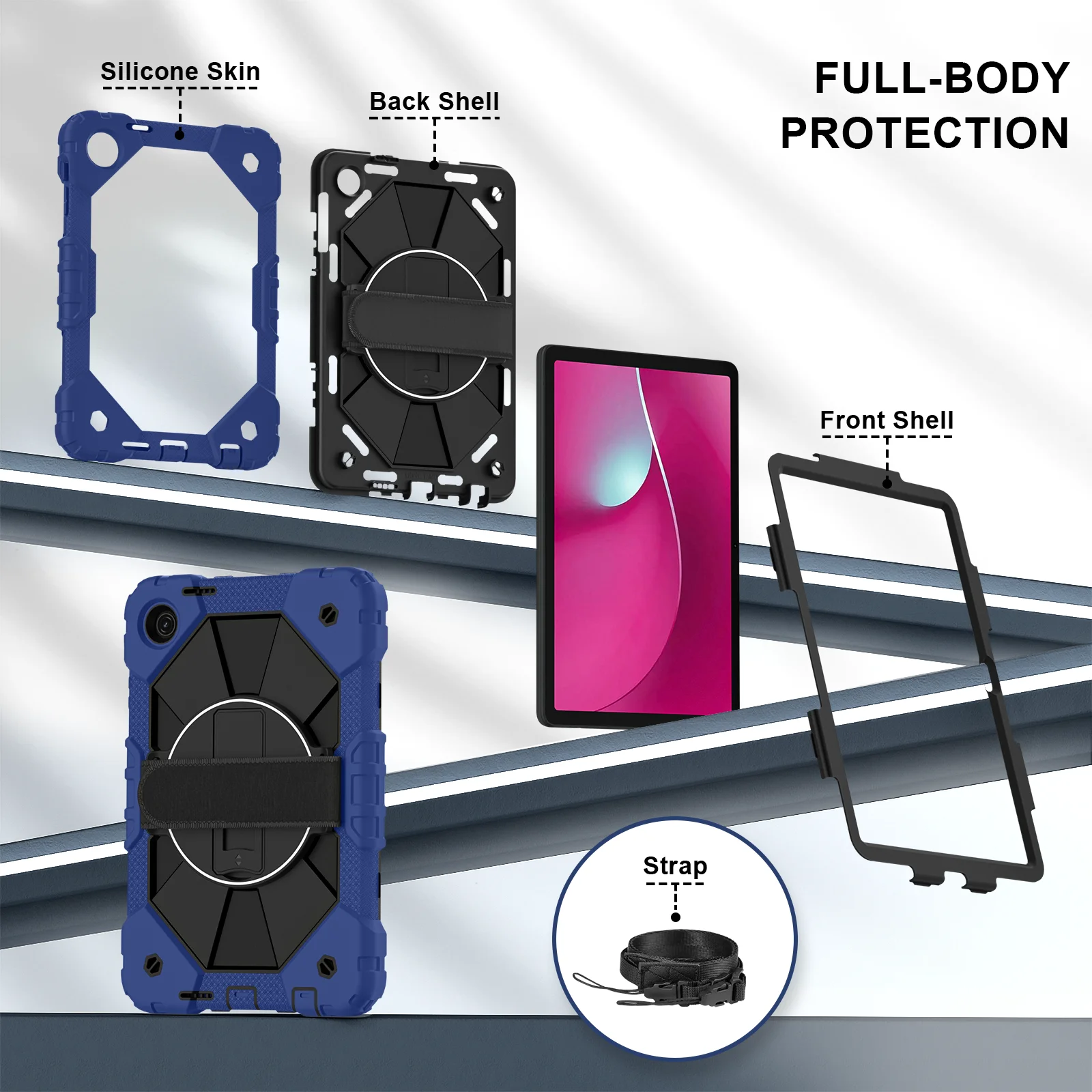 Anti-Slip Heavy Duty Case For T-Mobile REVVL Tab 2 2025 10.1 inch 360 Rotating Rugged Stand Cover With Shoulder Strap Shockproof