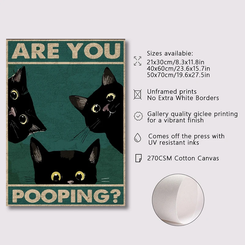 Vintage Toilet Animals Cat Dog Are You Pooping Funny Bathroom Sign Poster Canvas Painting Wall Art Pictures Home Bathroom Decor