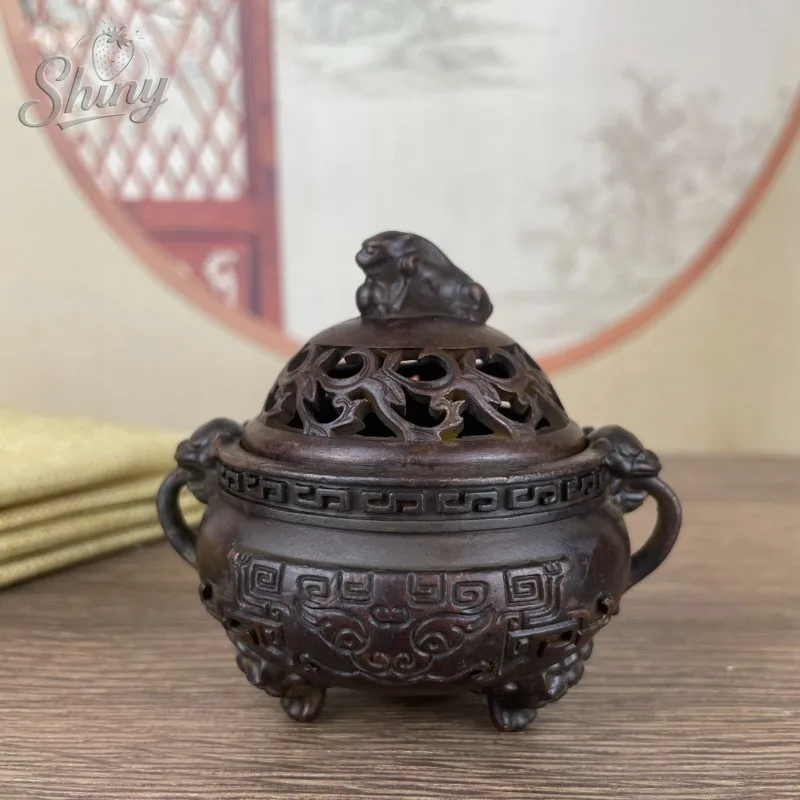 

Antique Collectible Old Patina Taotie Pattern Indoor Incense Burner Decorative Ornament