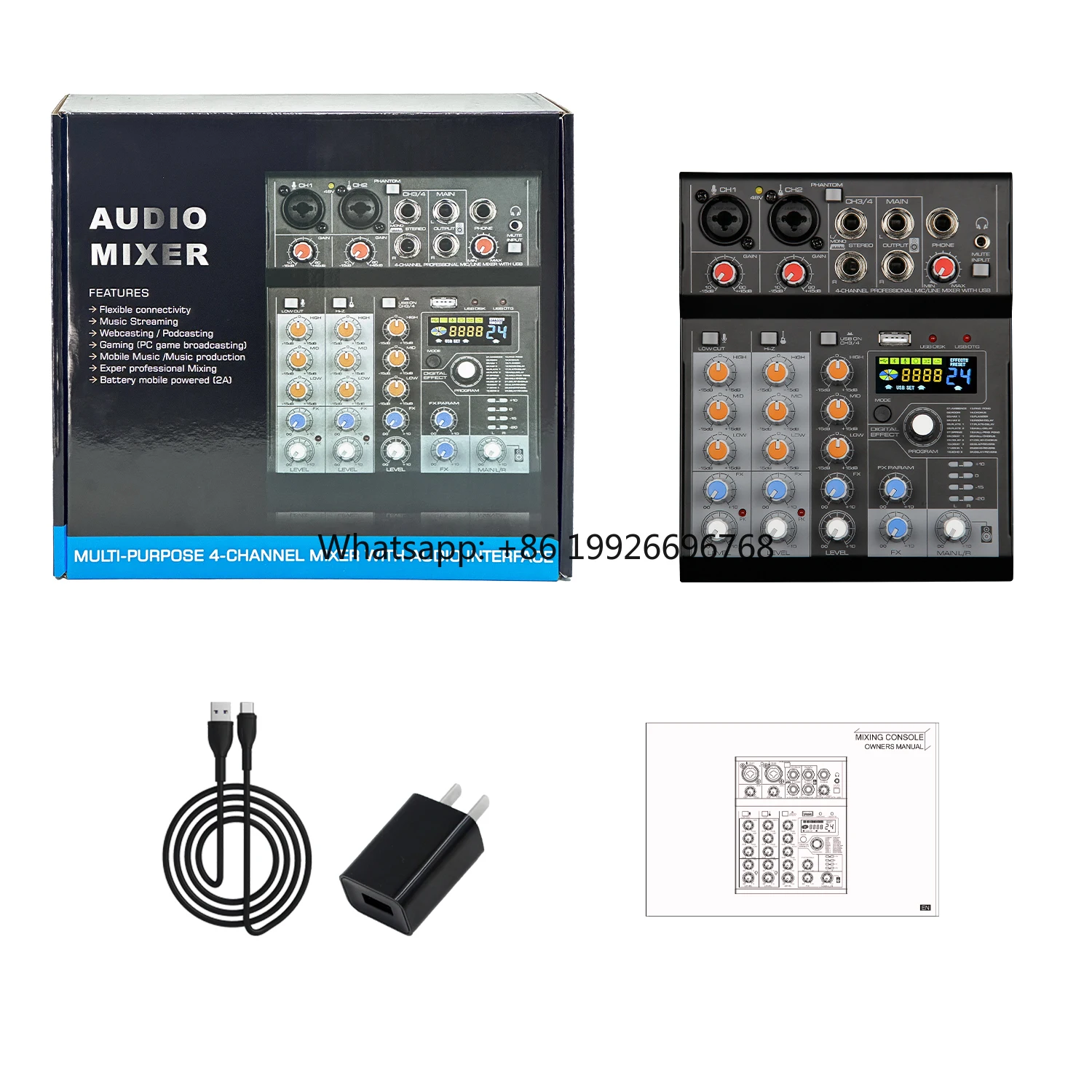 

24DSP Real-Time Ear Feedback Monitoring Four-Channel Metal Mixer with Audio Interface for Music Production
