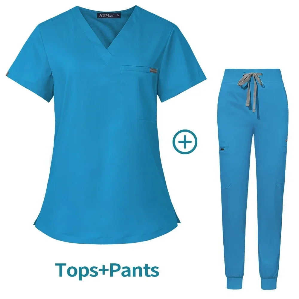 Camisa y pantalón de Hospital Unisex, 6 bolsillos, elásticos, antiarrugas, suministro de fábrica, uniformes médicos para mujer, superventas, en stock