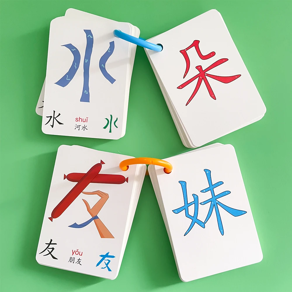 100 Cards Chinese Hieroglyphics Sight Words Learning Flashcards Mandarin Chinese Pinyin Characters Stroke Order Early Education