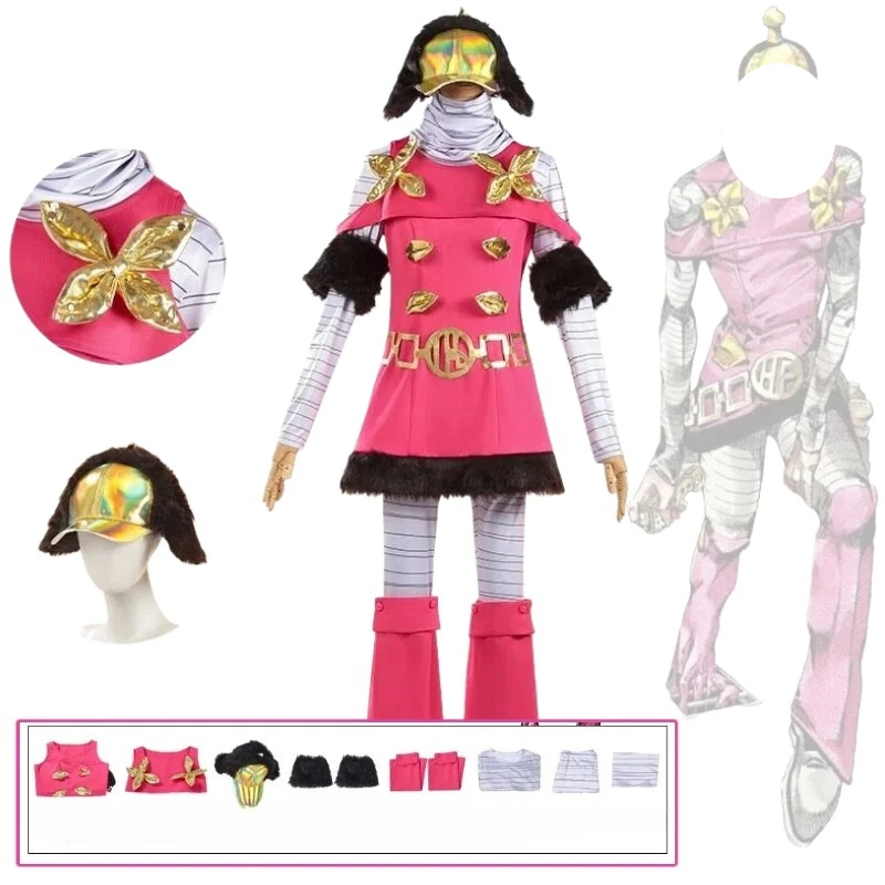 

Костюм для косплея в стиле аниме: розовое платье, белый топ, брюки, шляпа — полный комплект для женщин, наряд для ролевых игр, изысканная одежда для тематических вечеринок