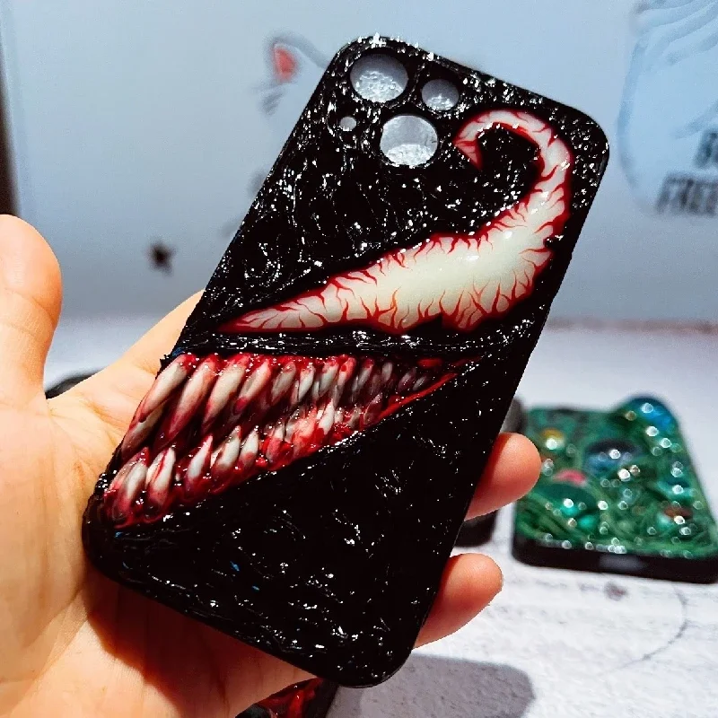 4093 Original 3D hecho a mano luminoso teléfono móvil Venom Massacre estilo oscuro funda para teléfono móvil personalizado regalo de Navidad y Halloween