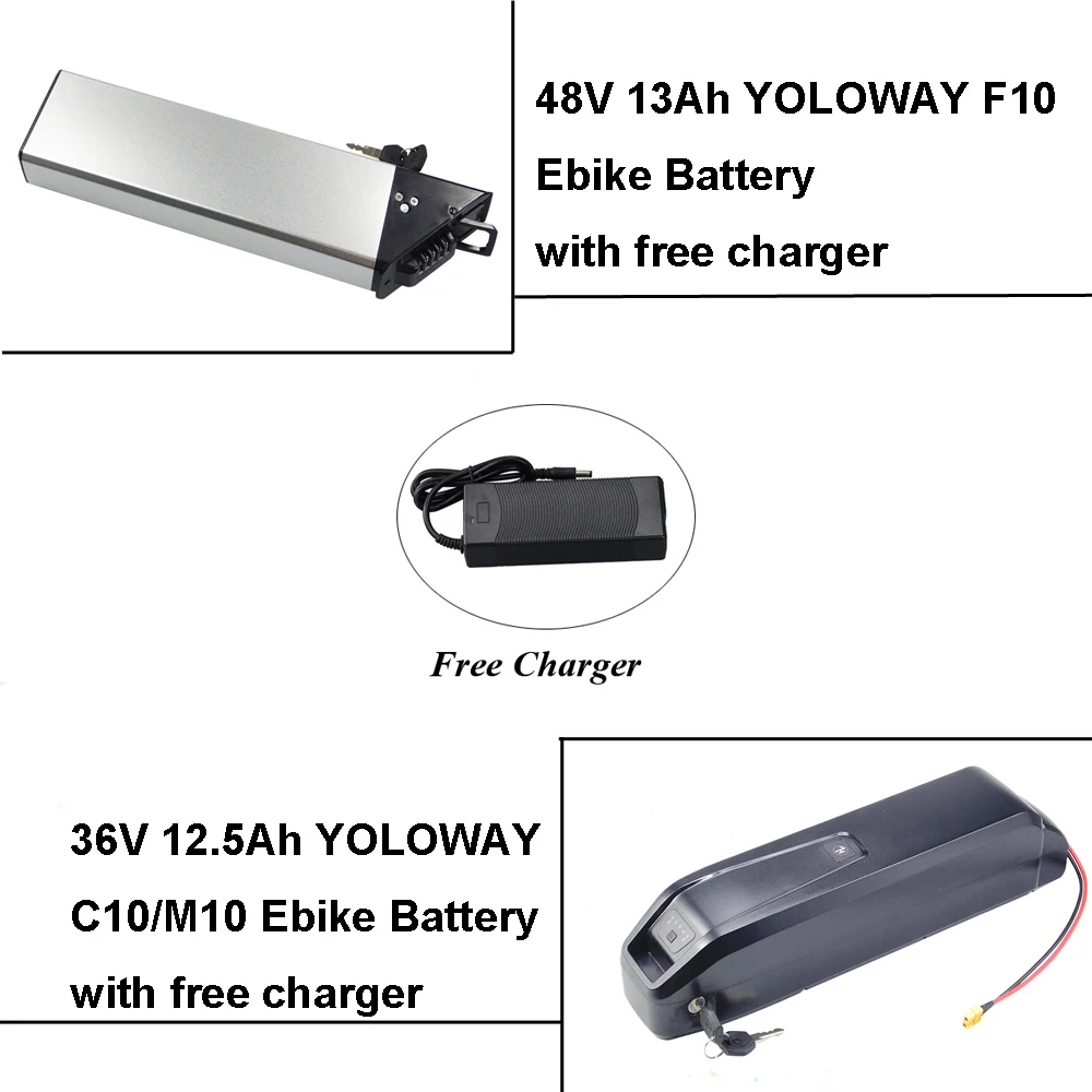 Hidden Ebike 48V 13Ah Lithium-ion Battery 36V 12.5Ah E-Bike Battery for Yoloway F10 C10 M10 Electric Bike