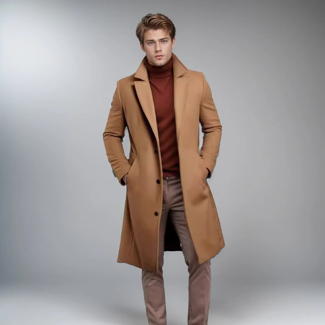 

Slimfit Westernc 2025 Woolen Men's Midlength Coat Youthful Vitali Sle Long Jaet No Collar Design Autumn Season Faion