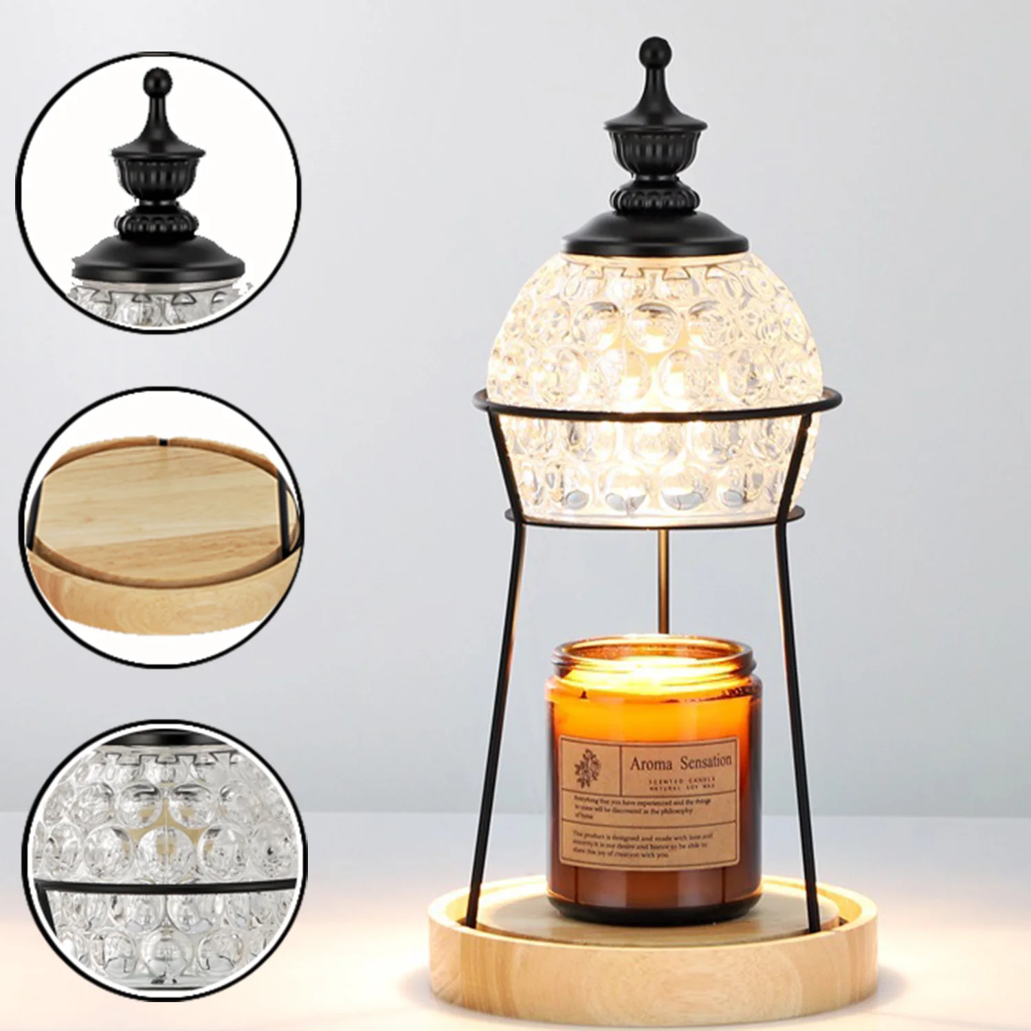 110V/220V Electric Candle Warmer Wax Melting Light Creative Aromatherapy Table Wooden Base Bedside Decor Lighthouse Candle Lamp