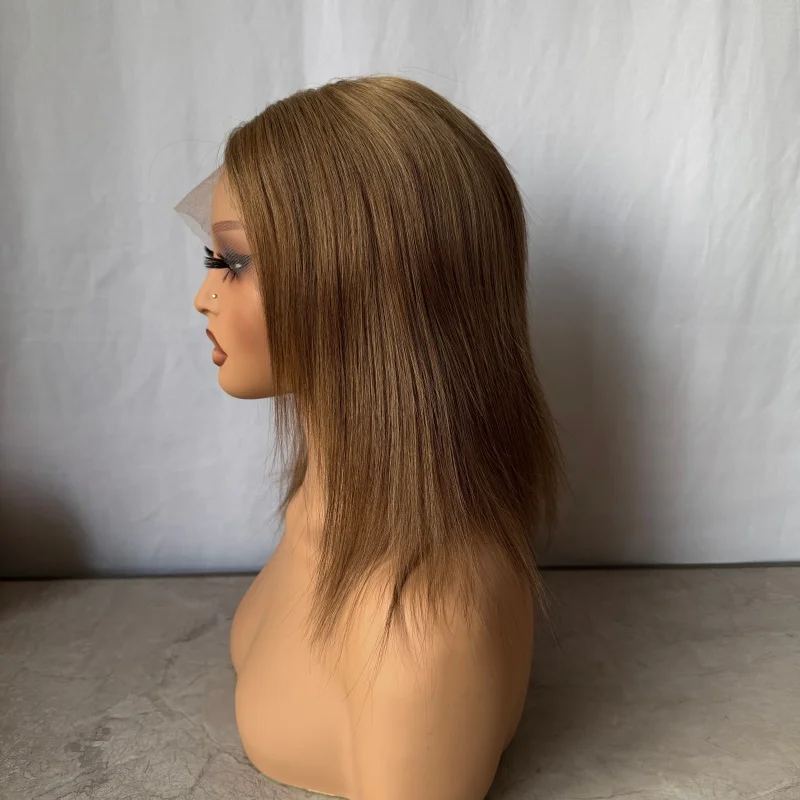 باروكات طبيعية 100% شعر مستعار أشقر عسلي شعر بشري # 27 بوب شعر مستعار شعر الإنسان غلويليس شفاف 13x1 T جزء الدانتيل الباروكات للنساء