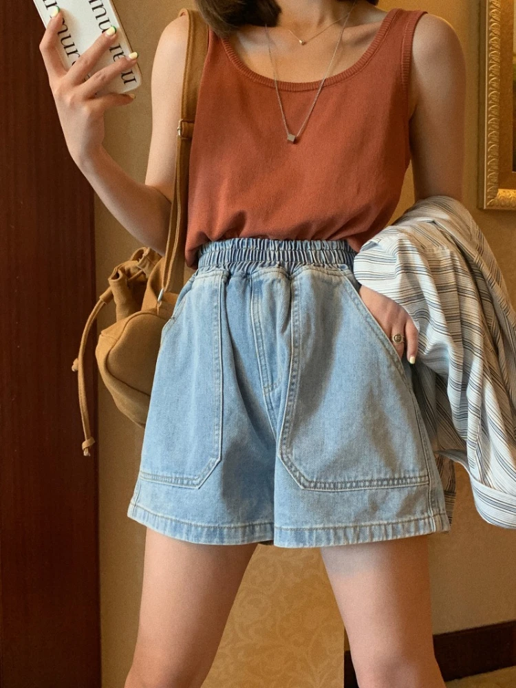 AOSSVIAO Light Blue Women Thin Denim Shorts 2026 Summer New High Waist Casual Versatile Loose Wide Leg Pants For Petite Figure