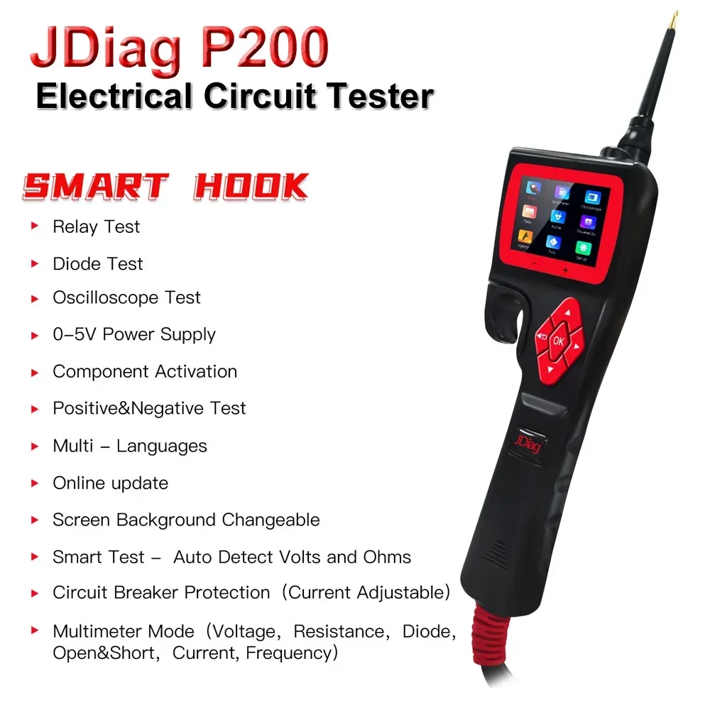 Jdiag P200 Car Circuit Analyzer Diagnostic Tool Power Probe Diagnose Vehicle Electrical System Circuit Problem Battery Testers