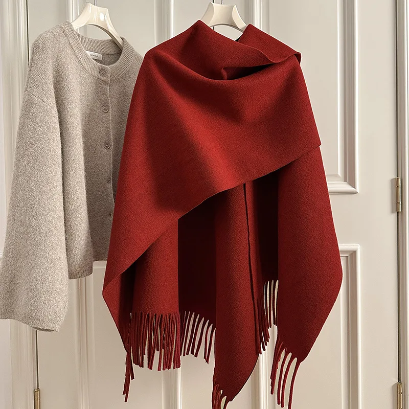 جديد شتاء دافئ المعطف الفاخرة تقليد أوشحة كشميرية الصلبة شال أنيق التفاف السيدات بطانية فولارد الباشمينا باندانا وشاح