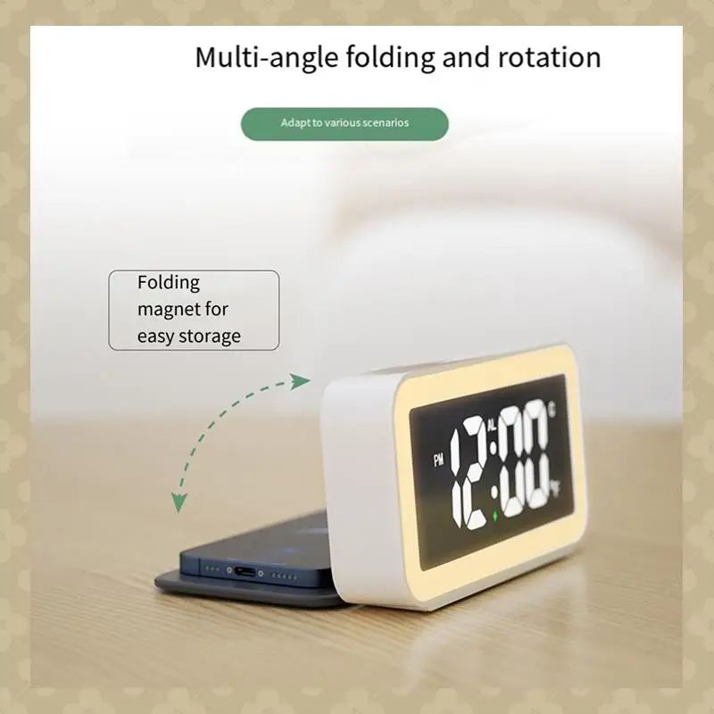 

AB45 Digital Alarm Clock,Alarm Clock With Wireless Charging,Night Light, Large Display, Foldable Alarm Clocks For Bedrooms B Dur
