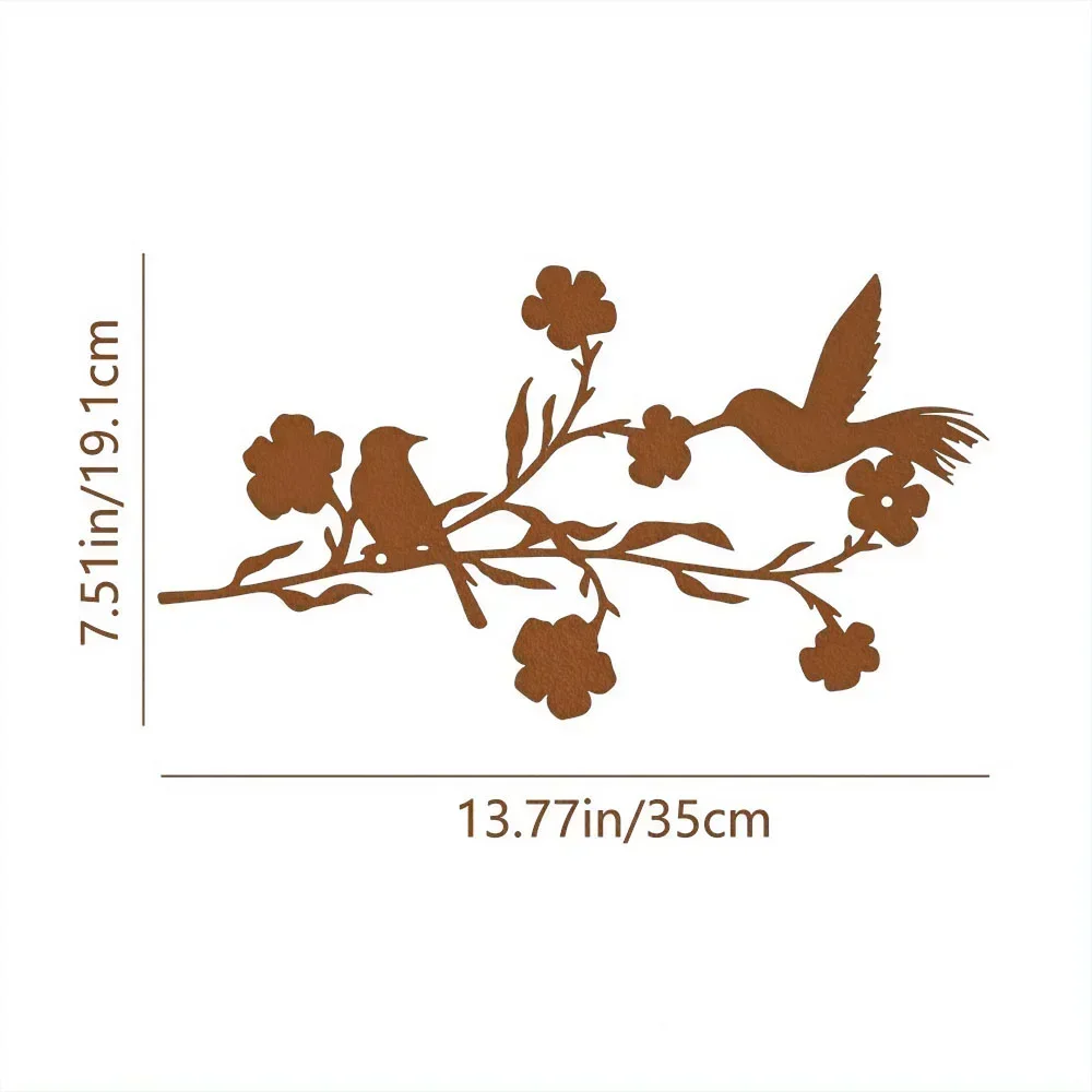 Gorgeous 1pc Black Leaves and Flowers Metal Birds Wall Art – Stun with Beauty. Splendid for Home and Garden.  Outdoor Sculpture