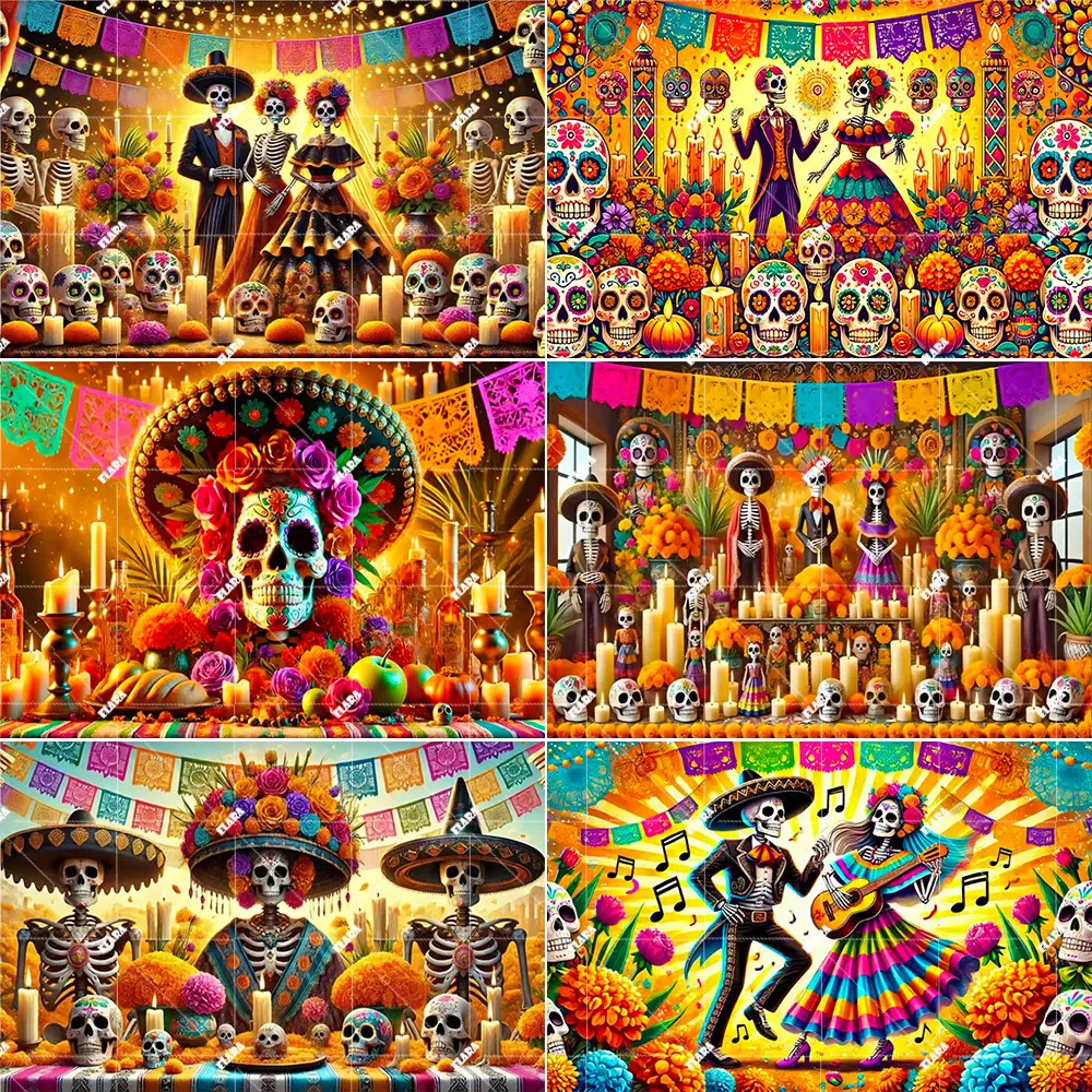 

Mexican Day of The Dead Theme Fiesta Sugar Skull Party Decor Mexican Dia DE Los Muertos Photography Backdrop Banner Photo Booth