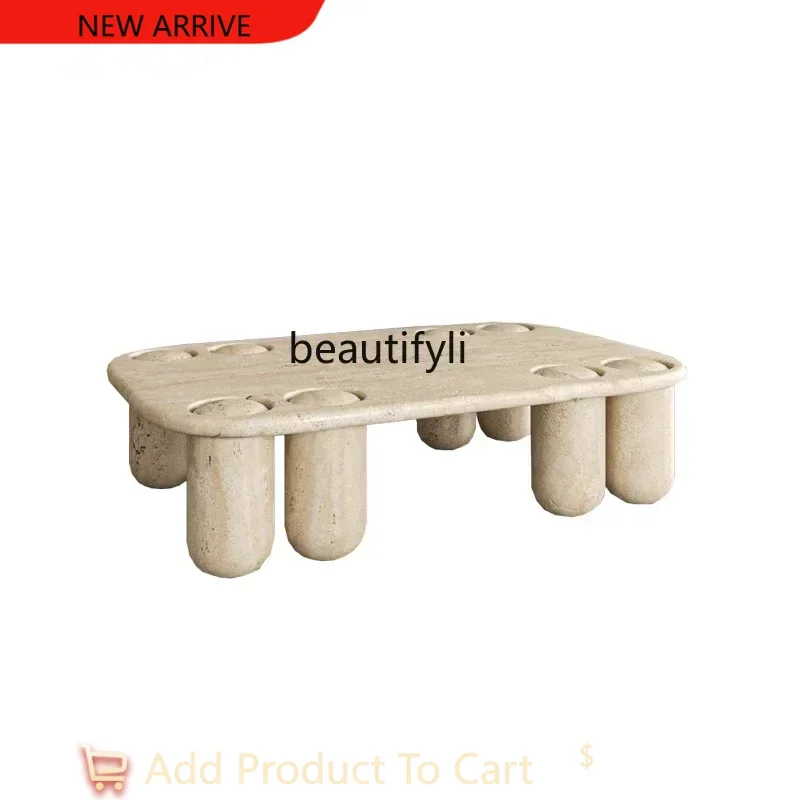 xzNatural travertine coffee table designer wabi-sabi wind villa living room coffee table G1218
