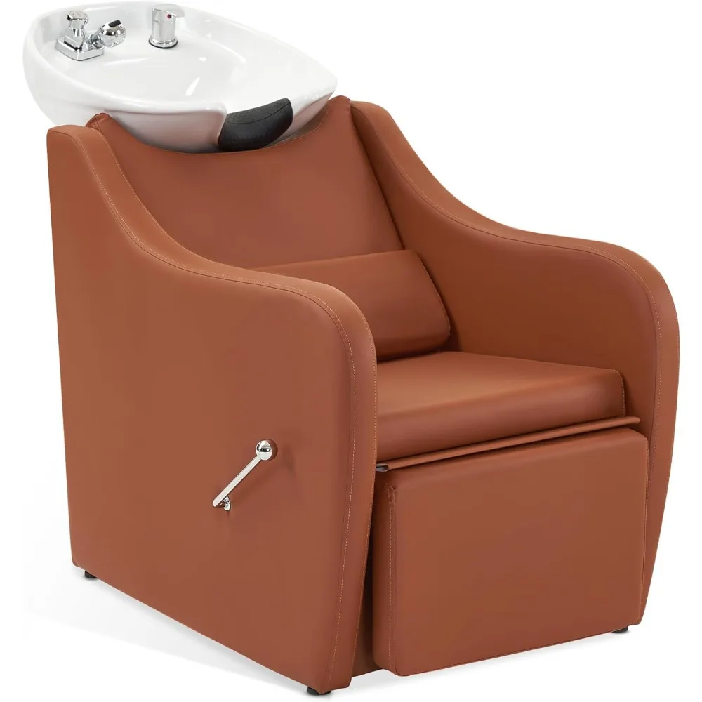 Shampoo Barber Classic Chair, Ceramic Shampoo Bowl Sink Chair Station for Spa Beauty Salon