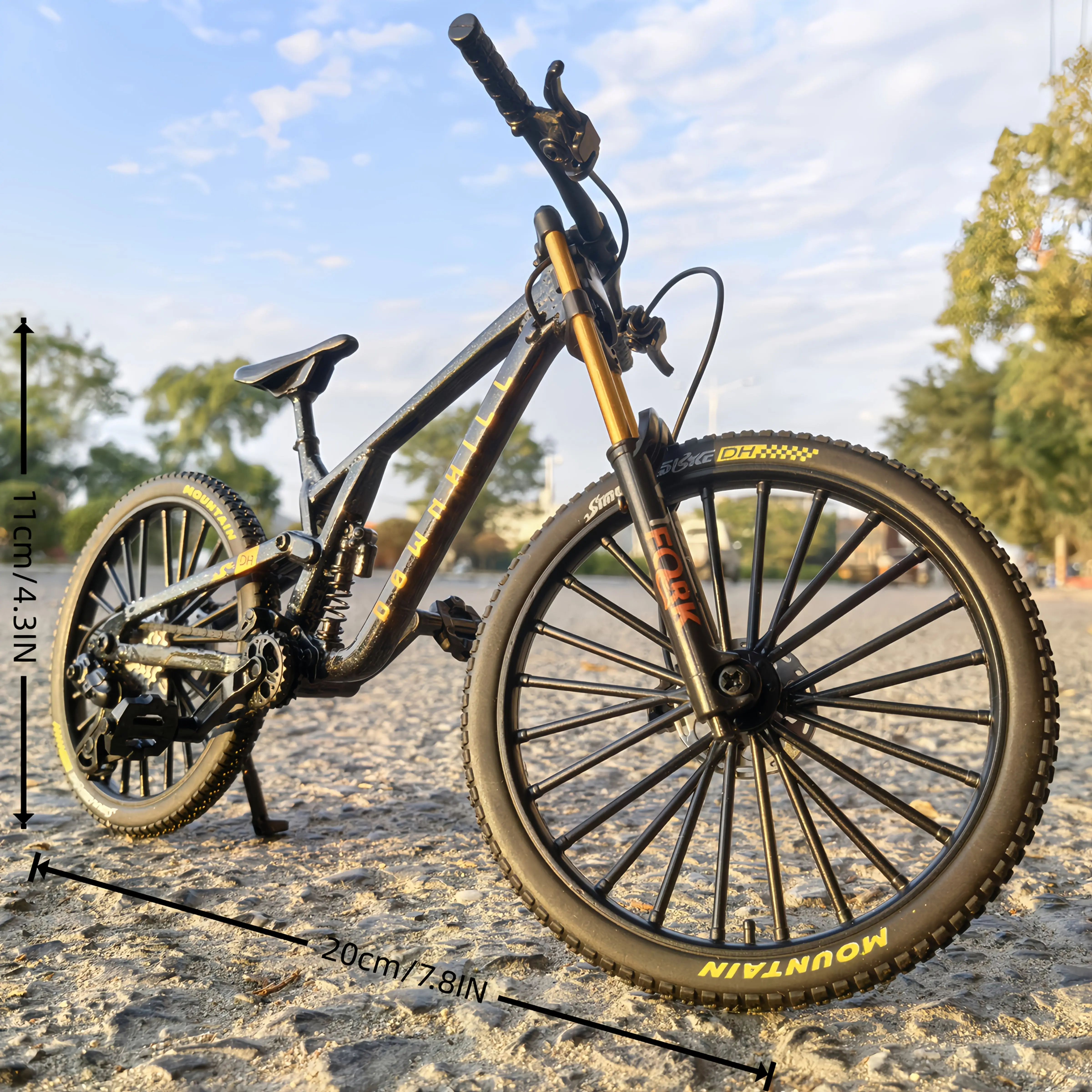 Modelo Miniatura de Bicicleta de Montanha em Escala 1:8 com Amortecedores Duplos Removíveis, Decoração de Mesa, Presente para Entusiastas de Bicicletas