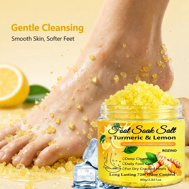 80G/160G/240G Turmeric Lemon Foot Bath Salt——Deeply Cleansing Sea Salt, Moisturizes the Heels, 20-Minute Soothing Foot Soak, Suitable for Dry Feet, Post-Workout, and Pre-Bed Care——Foot Bath Care, Foot Maintenance, Suitable for the Whole Family