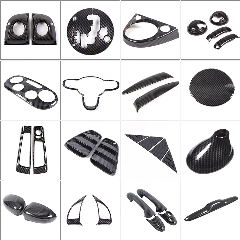 

For Fiat 500 2010-2024 ABS carbon fiber Car Center Console Gear Shift Panel Steering Wheel Decorative Frame Sticker Accessories
