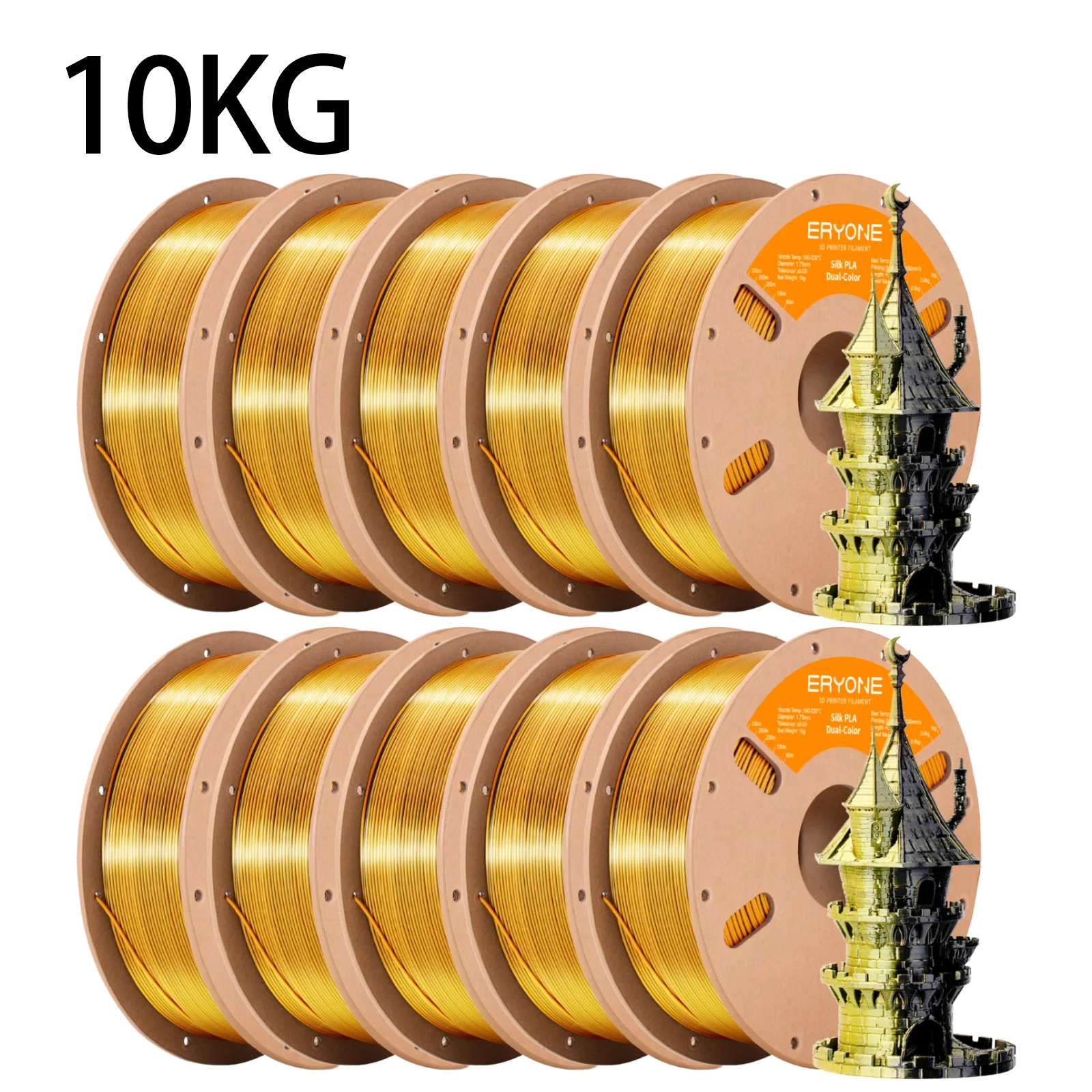 ERYONE 10KG PLA Dual Color Silk PLA Filament Compatibel met FDM 3D-printers 1KG 1,75mm ±0,03mm Perfecte spoelwikkeling 1kg spoel