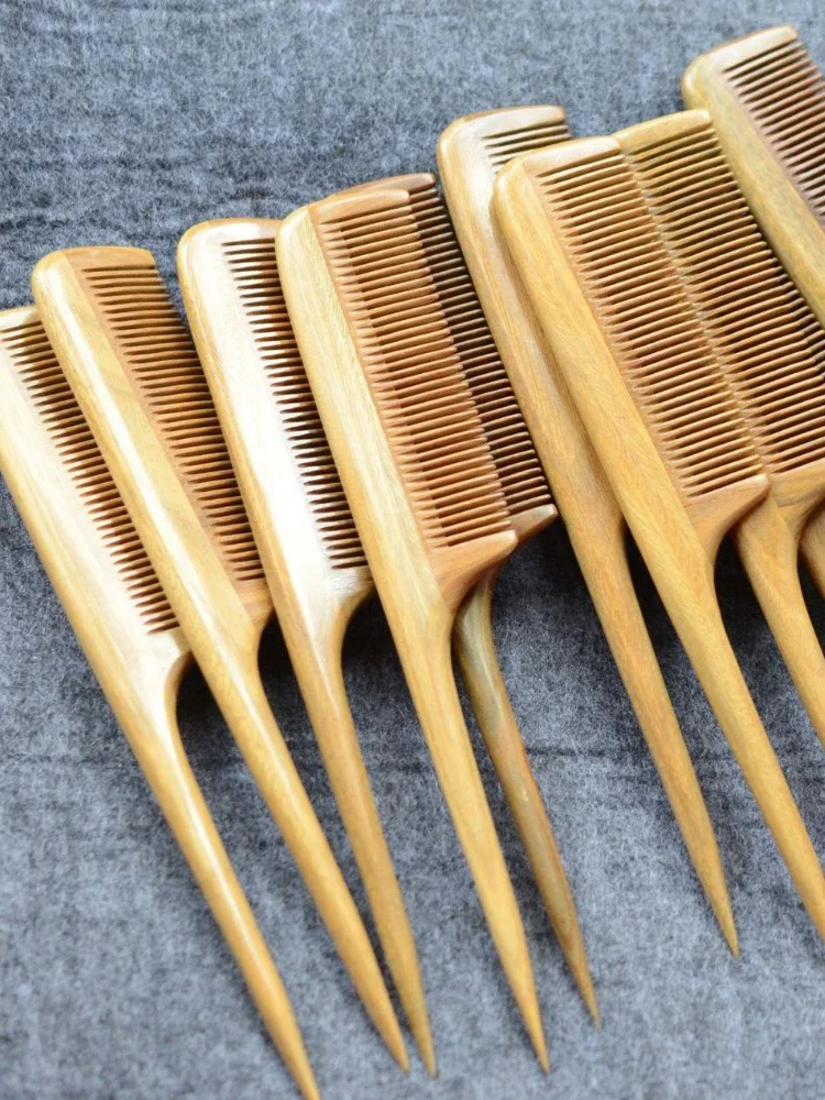 Naturalny zielony grzebień do włosów z drzewa sandałowego 21 cm Grzebień fryzjerski z drobnymi zębami i ostrym ogonem do stylizacji i pielęgnacji — zdjęcie 2