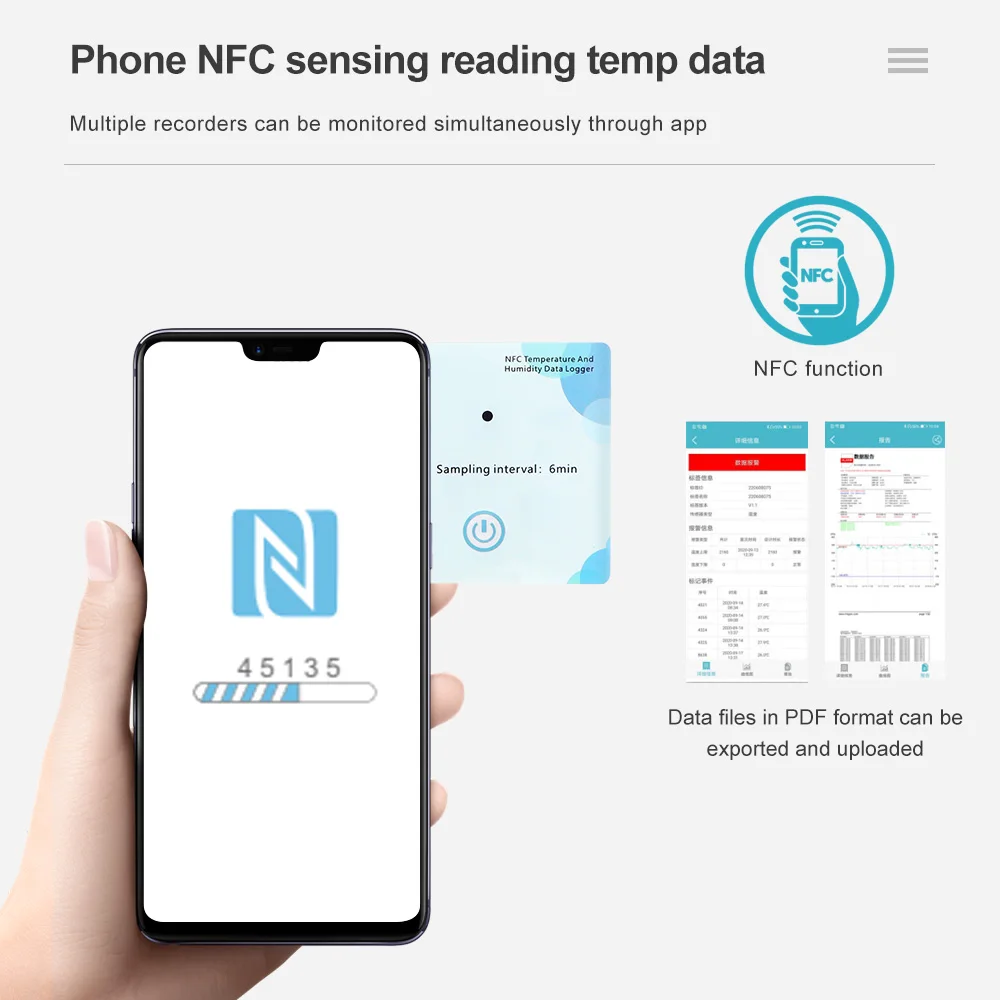 NFC Temperature and Humidity Data Logger 500,000 Groups APP Data Logger PDF Recorder NTH-2/NT-2 Smart Phone NFC Data Logger