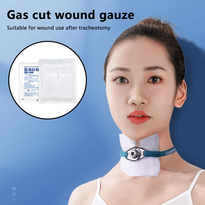 2pcs/bag Medical Gas Cutting Gauze Block Tracheotomy Patient Specific V-shaped Opening Disposable Sterile Degreasing