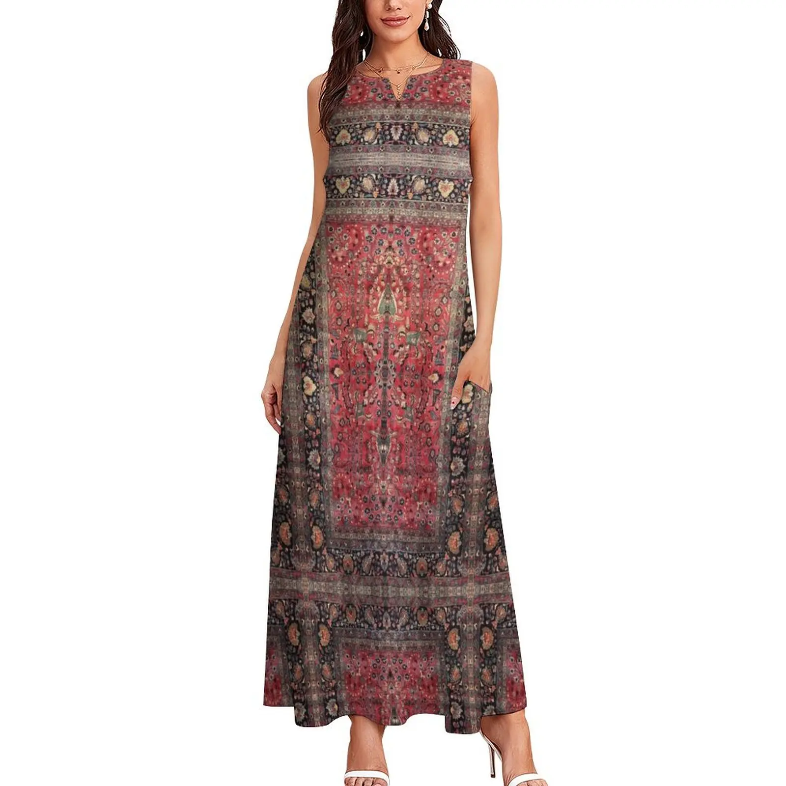 Antique Persian Red Rug Long Dress purple dress summer dresses women 2025 dress korean style