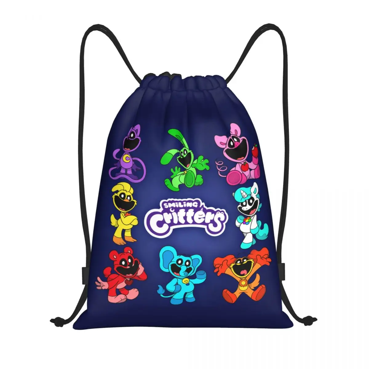 Custom Colorful Smiling Big Mouth Critters Group Drawstring Backpack Gym Sport Sackpack FTraining Bag Sack