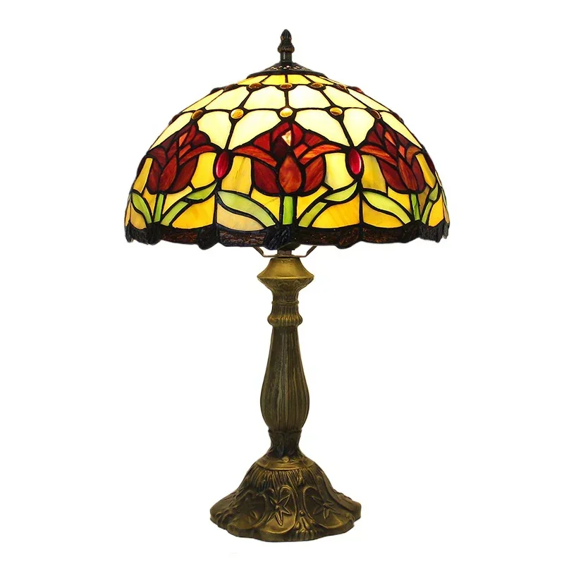 12 pulgadas 30 cm hojas naranjas vitral Tiffany pantalla Pastoral mesita De noche lámpara Lamparas De Mesa Luz De escritorio