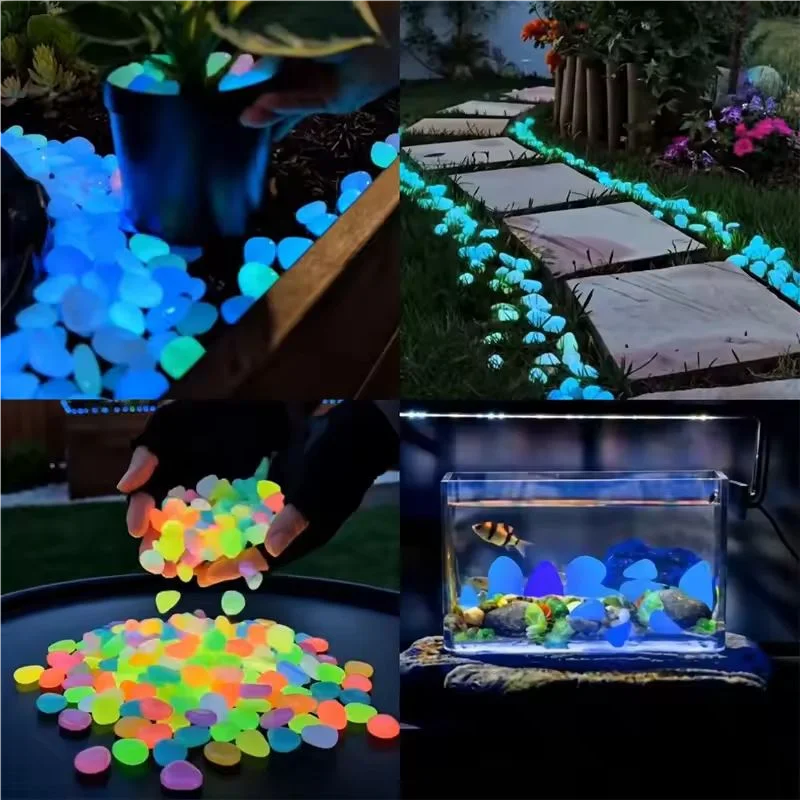 200 PCS Colorful Glow in the Dark Garden Stones Luminous Stones Waterproof Solar Powered Garden Walkway Garden Fish Tank Decor