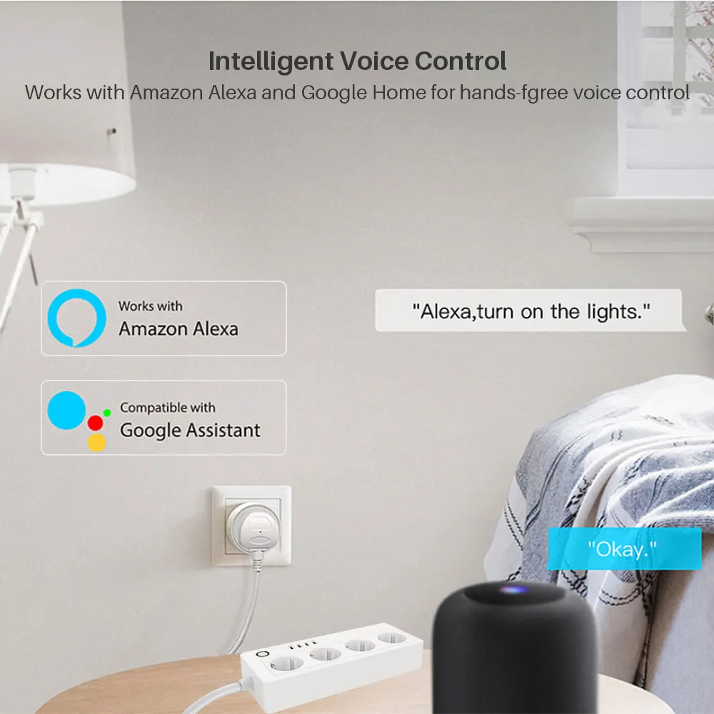 Inteligentne wielodźrebowe USB WiFi z wieloma gniazdami rozgałęźnymi do rozgałęzienia elektrycznego przedłużacza EU wtyczka do Google Home Alexa