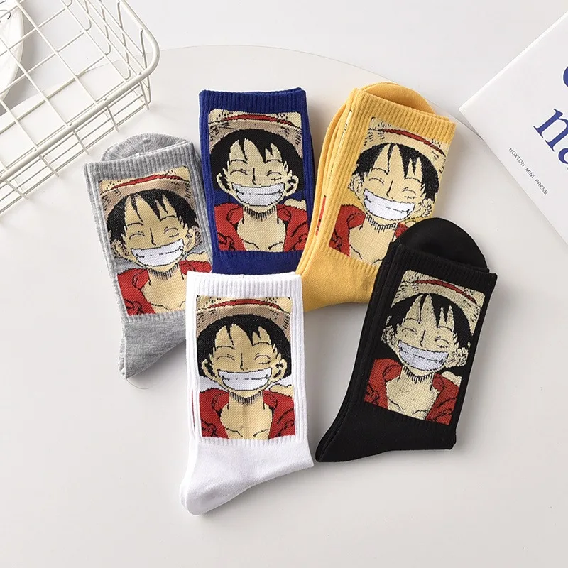Anime One Piece Luffy Cartoon Printed Mid-High Cotton Socks Autumn and Winter Couple Personalized Sports Socks for Men and Women