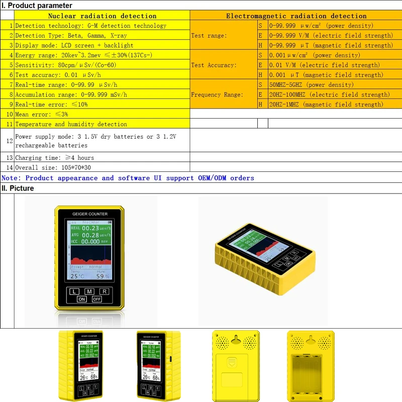 BR-9C-XR-3 Pro 2-in-1 Handheld Digital Display Electromagnetic Radiation Nuclear Detector EMF Geiger Counter Accurate Tester