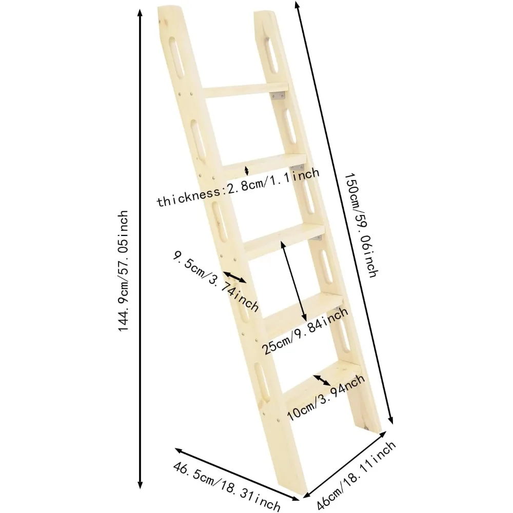 Universele 60-inch massief houten trapladder met gladde randen en hoekverbinders voor veilig, antislip klimmen en ruimte-efficiënt