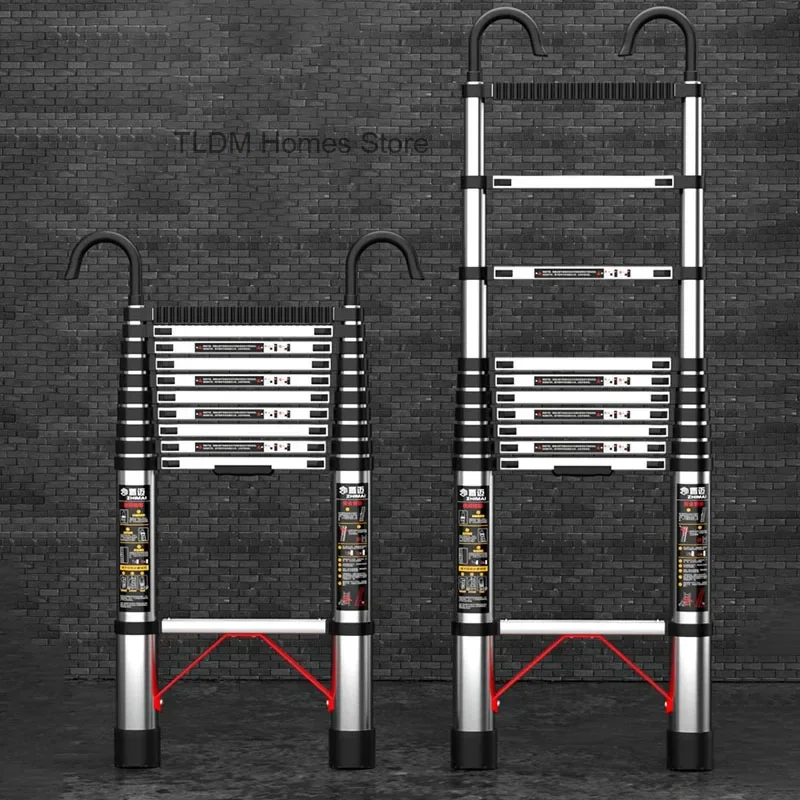 Multi-functional Telescopic Ladders Lifting Engineering Aluminum Alloy Ladder Portable Stainless Steel Straight Ladder with Hook