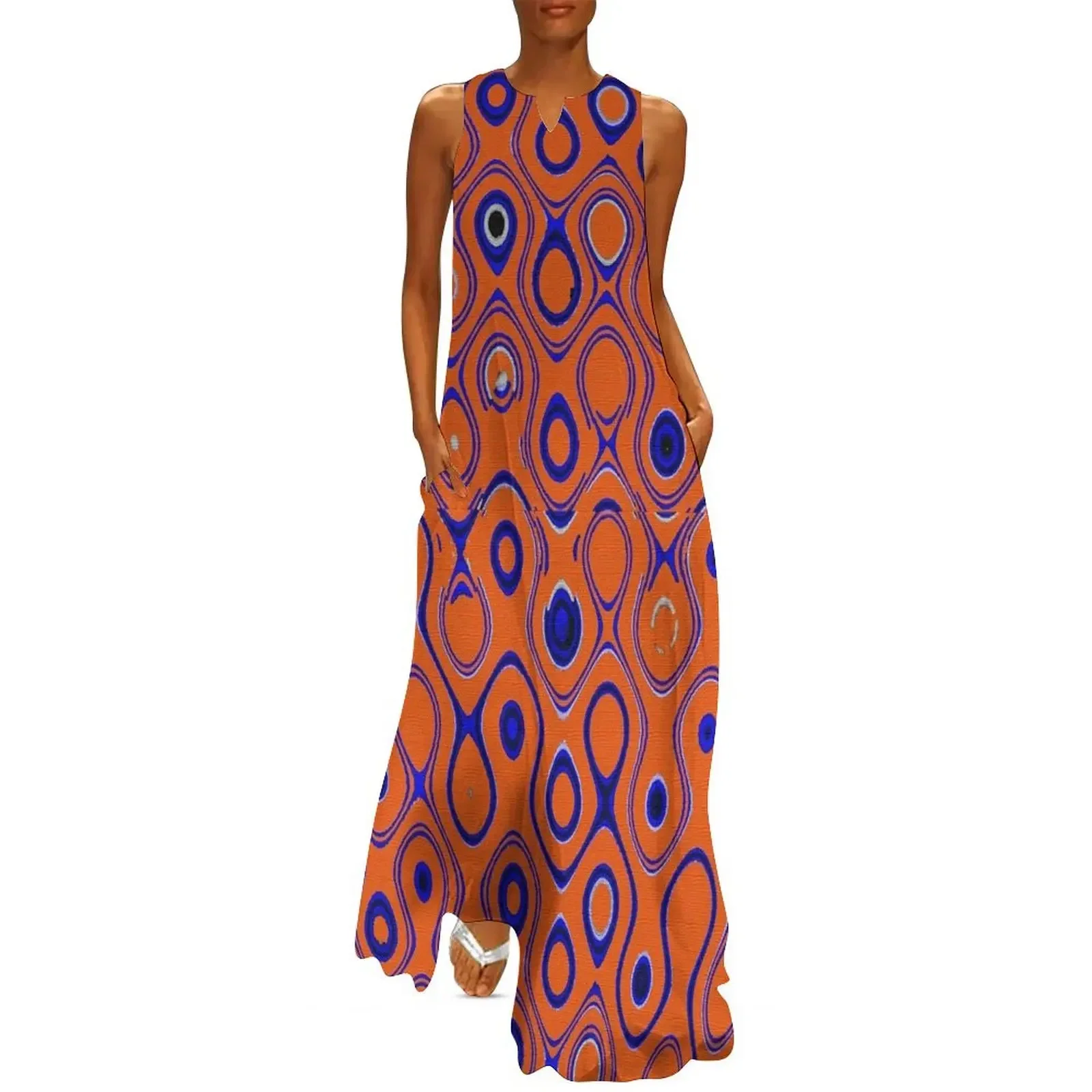 

Orange And Blue Abstract #3507p3x Long Dress Women's summer skirt prom dress 2025 women long dresses Dress