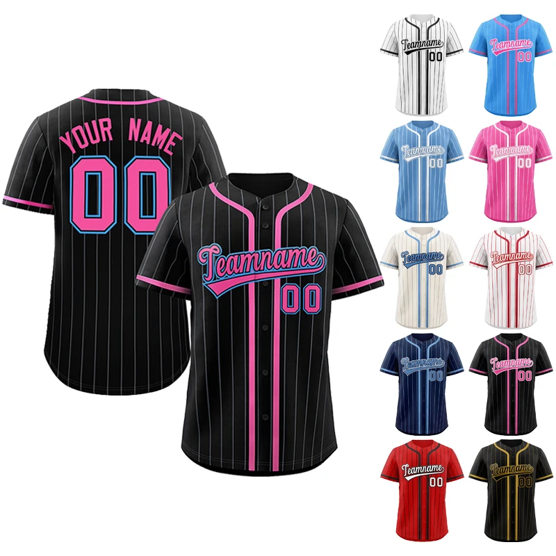 

High Quality Baseball Shirt Wholesale Embroidery Club Baseball Uniforms Sublimated Men's Pinstripe Baseball Jersey Manufacturer