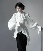 Camisa gótica de manga larga Lolita para Mujer, Blusas elegantes simples blancas que combinan con todo, Blusas ajustadas para principios de otoño 2025, Blusas para Mujer