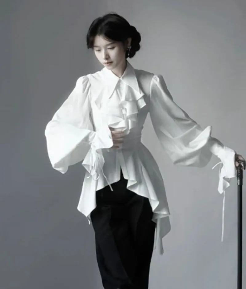 Lolita Gothic Long Sleeve Shirt Women Elegant Simple White All-match  Blouses 2025 Early Autumn New Slim Fit Blusas Mujer